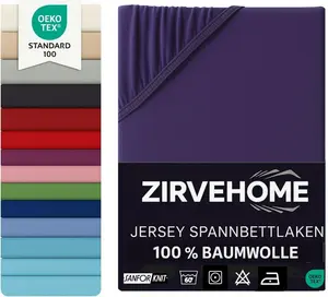 Простыня на резинке 180x200-200x200 см - Джерси, 100% хлопок - Комфортная простыня для матрасов высотой до 30 см, простыня на резинке фиолетового цвета Yadetextil
