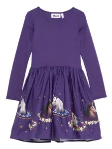 Платье с длинными рукавами и принтом "единороги" Molo, фиолетовый