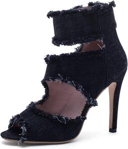 Женские сандалии Betastella с открытым носком на шпильке из денима, летние ботильоны с шнуровкой, тонкие каблуки, молния сзади, кисточки, Black