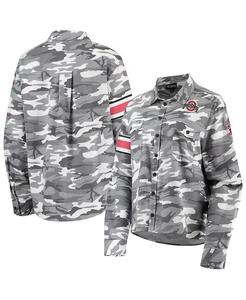 Женская серая рубашка Ohio State Buckeyes Camo из фланели с длинным рукавом и застежкой на пуговицы The Wild Collective
