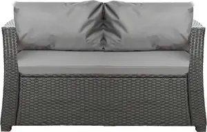 Подушки для садового дивана из полираттана, серые | Подушка сиденья 112x60x7 см, подушки спинки 2x56x50 см | Подушки для садовой скамейки | Подушки для 2-местного ротангового дивана