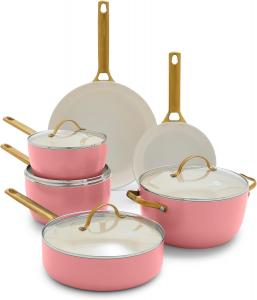 Набор кастрюль и сковородок GreenPan Reserve с керамическим антипригарным покрытием без ПФАС, 10 предметов, коралловый