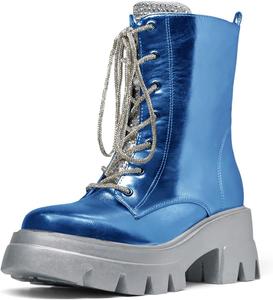 Driceic Женские боевые ботинки на платформе с зебровым принтом, регулируемые с шнуровкой и внутренней молнией, модные вечерние ботинки