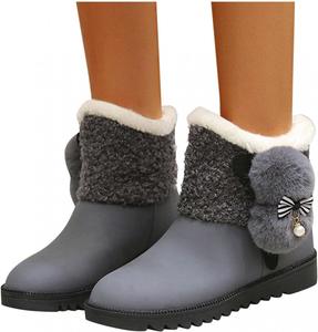 Зимние снегоступы ZBYY для женщин, теплые противоскользящие мягкие снегоступы с меховой подкладкой, плоские ботильоны средней высоты, Grey