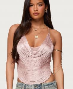 Женская блузка Elenie с бахромой и воротником-хомутом Edikted, Light-pink