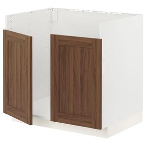 Нижний шкаф HAVSEN двойная мойка METOD IKEA, 80x60x70 см, цвет white enköping/brown walnut effect