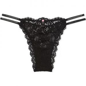 Трусики бразильяно с кружевными блестящими лямками Dream Angels Twinkle Strap Lace Brazilian Panty / B Victoria's Secret, 1 шт (черный)