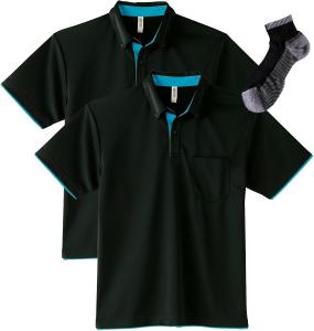 Мужская рубашка-поло Glimmer 00315-AYB на пуговицах, из быстросохнущей ткани, с коротким рукавом, с карманом, плотность ткани 4,4 унции, черный/бирюзовый