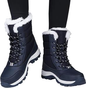 Женские зимние ботинки ZBYY, с меховой подкладкой, теплые зимние ботинки на шнуровке до середины голени, водонепроницаемые, противоскользящие, для прогулок на улице, 9 Bule
