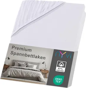 Простыня на резинке DreamScience Premium 180x200 - 200x200 см, белая, для матрасов высотой до 22 см - Простыня на резинке Comfort, 190 г/м², без усадки, без складок, с резинкой NYVI