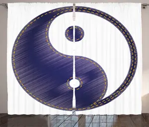 Штора ABAKUHAUS Ying Yang Rustic, Духовная гармония, универсальная ленточная штора для гостиной с петлями и крючками, 280 x 225 см, бело-голубой цвет Abakuhaus