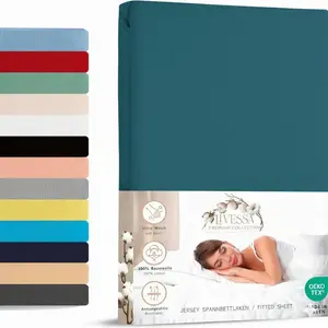 Простыня на резинке джерси 180х200 см 100% хлопок петролеум livessa