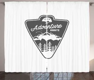 Штора ABAKUHAUS Приключения ждут вас в деревенском стиле, дизайн для кемпинга и походов, присборенная штора из тесьмы для спальни с петлями и крючками, 280 x 175 см, белый с серым Abakuhaus