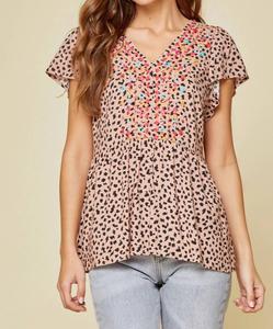 Леопардовый вышитый топ-пеплум в разноцветной гамме ANDREE BY UNIT