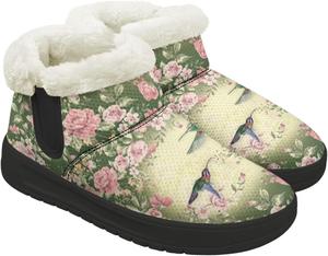 Женские зимние ботинки на снег с круглыми носками, мини-ботинки с меховой подкладкой, на липучке, противоскользящие, удобные ботильоны для женщин, размер 4.5-12 Chririnla, Rose Hummingbird