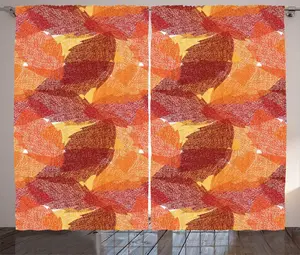 Штора ABAKUHAUS Деревенские листья, с подробным теплым лиственным мотивом, универсальная ленточная штора для гостиной с петлями и крючками, 280 x 225 см, цвет: ярко-оранжевый Abakuhaus