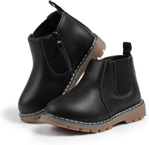 Ботинки Sonsage для мальчиков и девочек, водонепроницаемые, противоскользящие, кожаные, Челси, малыши, детские зимние снежные боевые ботинки-ботильоны, размер США 5.5-9.5, F01/Black