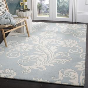 Ковер SAFAVIEH, 107 x 168 см, Soho Collection, Blue & Ivory, ручной работы из шерсти и вискозы, идеально подходит для помещений с высокой проходимостью: прихожая, гостиная, спальня (SOH765A)