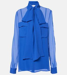 Шелковая блузка из жоржета Costarellos, Electric Blue (721)