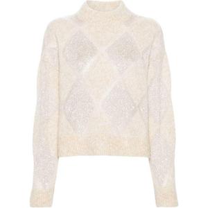 Блестящий свитер с пайетками и высоким воротником Brunello Cucinelli, бежевый