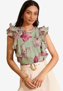 Блуза REGULAR FIT - SHORT SLEEVE RUFFLE PINTUCK Love & Roses, зеленый