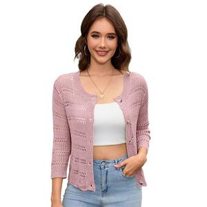 Женский кардиган с рукавом 3/4, вязаный крючком, с пуговицами и мягкой вязкой Seoria, Light Pink