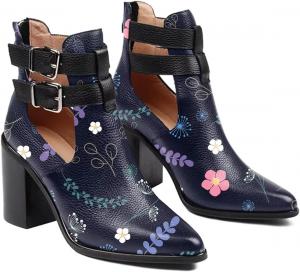 Женские ботильоны FOWT с вырезом на щиколотке, с открытой боковой частью, на высоком каблуке, с металлической пряжкой, короткие летние ботинки для работы, повседневной носки и поездок, размеры 4-16 US, Navy Floral