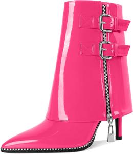 Женские ботильоны Eldof, высокая шпилька, заостренный носок, украшены бусинами, осенние короткие ботинки с отворотом, ремешок с пряжкой, боковая молния, каблук 3,5 дюйма