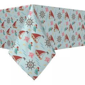 Прямоугольная скатерть, 100% хлопок, 52х104 дюйма, мультяшные пиратские корабли.