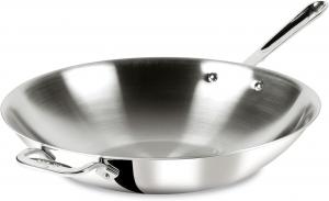 All-Clad D3 3-Ply вок из нержавеющей стали 35 см, совместим с индукцией, безопасен для духовки и гриля до 600°F, сковорода для жарки с быстрым и равномерным нагревом, кухонная посуда, серебристый