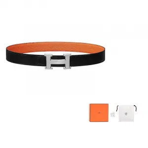 HERMES Женский кожаный ремень из телячьей кожи Того двусторонний черный шириной 3,2 см, Black