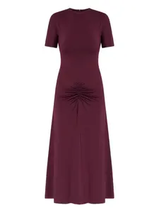 Платье миди с короткими рукавами и сборками VICTORIA BECKHAM, красный