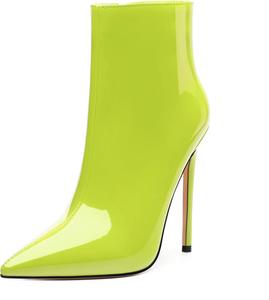 Женские ботильоны FOGEENA с заостренным носком, высоким каблуком-кубиком, из лакированной кожи, с боковой молнией, каблук 12 см, короткие ботинки, сексуальные, для свадьбы, свиданий и работы, осенние туфли, Lime Green
