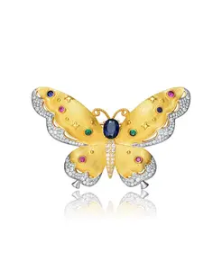 Брошь-Цветок из натурального камня с родиевым покрытием и 14-каратным золотом Rachel Glauber, blue