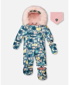 Детский комбинезон для девочек, предназначенный для использования в автокресле, с принтом зеленая кошка - для малышей Deux par Deux, Green cat print