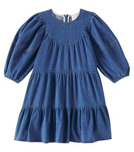 Хлопковое платье из шамбре с рукавами-фонариками Petite Amalie  , Mid Wash Chambray