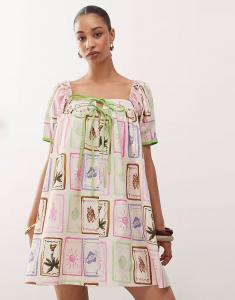 Восстановленное винтажное мини-платье с ярким почтовым принтом Reclaimed Vintage