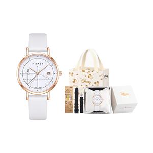 Disney Микки серия кварцевый механизм кожаный ремешок часы унисекс белый циферблат