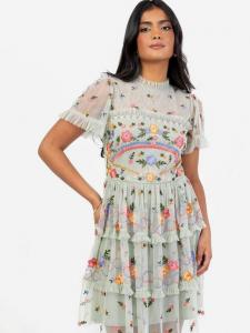 Вышитое мини-платье с высоким воротом Maya Deluxe, цвет Green Lily