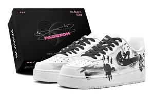 Air Force 1 Ghostly Kitten, Quричный, ручная роспись граффити низкие скейтборд обувь unisex белый Nike, черный