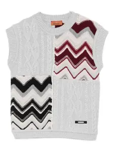 Жилет с зигзагообразным узором и кабельной вязкой Missoni Kids, серый