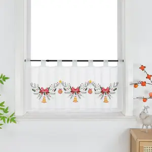 Занавеска Cafe с вышивкой в виде рождественских колокольчиков, рождественская занавеска в стиле бистро с петлями, праздничное украшение окна для кухни и ванной комнаты, прозрачно-белая, В x Ш: 30 x 120 см, 1 шт. Joyswahl