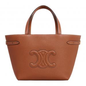 CELINE Мини-женская сумка через плечо CabasTriomphe из зернистой телячьей кожи коричневого цвета