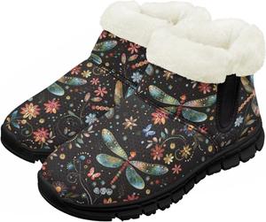 Детские зимние ботинки для мальчиков и девочек, теплые зимние ботинки с нескользящей подошвой, уличные ботильоны для маленьких детей Suhoaziia, Colorful Dragonfly Floral