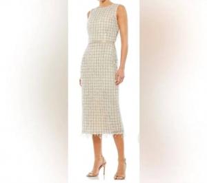 Бесплечее мини-платье с высоким воротником и бисером в оттенке нюд Mac Duggal, Nude