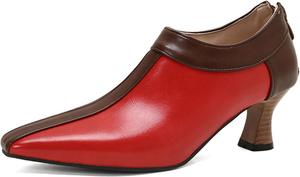 Туфли-ботильоны на невысоком каблуке Alyaafifa для женщин с закрытым заостренным носком, 5 см, ботильоны на щиколотке с молнией, двухцветная матовая кожа, винтажные, для офиса, работы, вечеринок, мероприятий и выпускных, Red