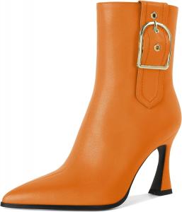 Женские ботильоны на высоком каблуке-стилет с боковой молнией, с острым носком, для работы и официальных мероприятий, стильные модные ботильоны на каблуке 3,5 дюйма Younton, Matte Orange