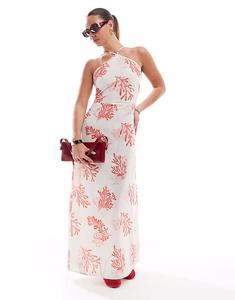 Длинное платье-халтер Vero Moda с коралловым принтом