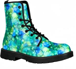 Женские короткие ботинки с принтом на шнуровке, с широким каблуком, боевые ботильоны для девушек и женщин, осенние и зимние, с рисунком роз, черепов, бабочек и мультяшных узоров Maimeili, Tropical Rainforest 3