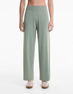 Брюки прямого кроя OYSHO Washed трикотажные сине-зеленого цвета